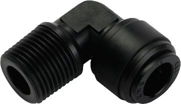 Racord cot cu filet conic R 1/4, pentru furtun 4 mm, plastic POM, negru