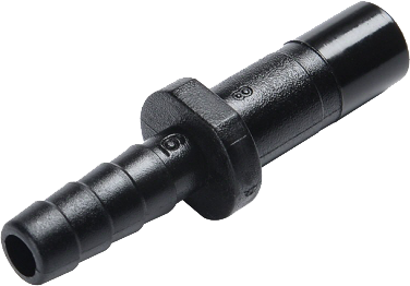 Conector drept dublu, un capăt cu barbetă, pentru furtun metric 6 mm, fluidFIT, POM, negru