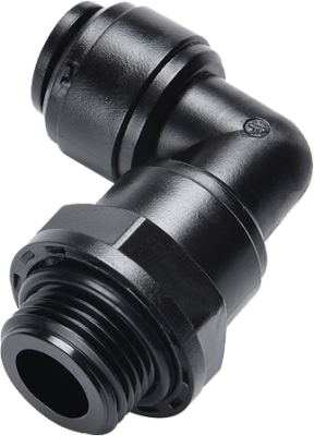 Racord cot cu filet cilindric, rotativ, pentru furtun 4 mm, G 1/8, plastic POM, negru