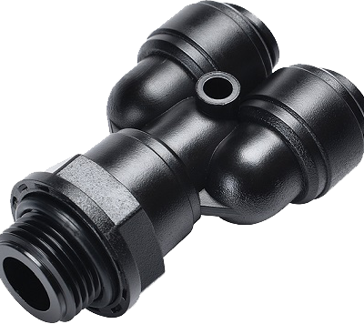 Racord tip Y cu filet cilindric, pivotant, pentru furtun Ø4 mm, fluidFIT