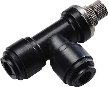 Racord L-throttle pentru furtun metric, 6 mm, plastic POM, negru