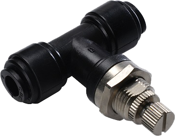 Racord tip T-throttle pentru montaj pe panou, fluidFIT, Ø 6 mm, POM, negru