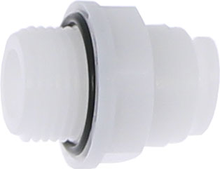 Conector drept cu filet cilindric G 3/8 pentru furtun 8 mm, plastic POM, alb