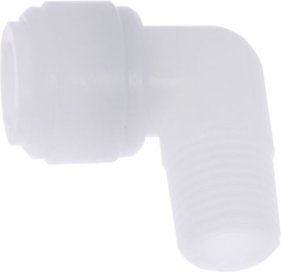 Racord cot cu filet conic R 1/4, pentru furtun 10 mm, plastic POM, alb