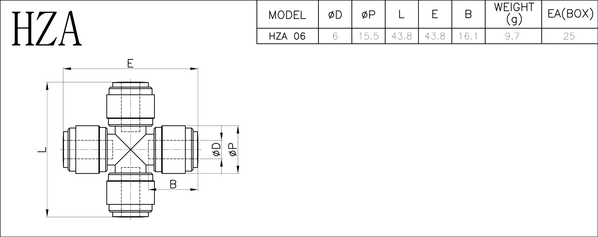 Conector tip X pentru furtun metric 6 mm, plastic POM, fluidFIT - imagine 2