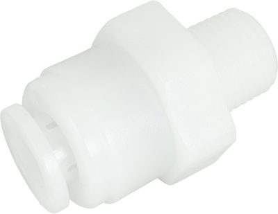 Conector drept cu filet R 1/8, conic, pentru furtun 6 mm, plastic POM, alb