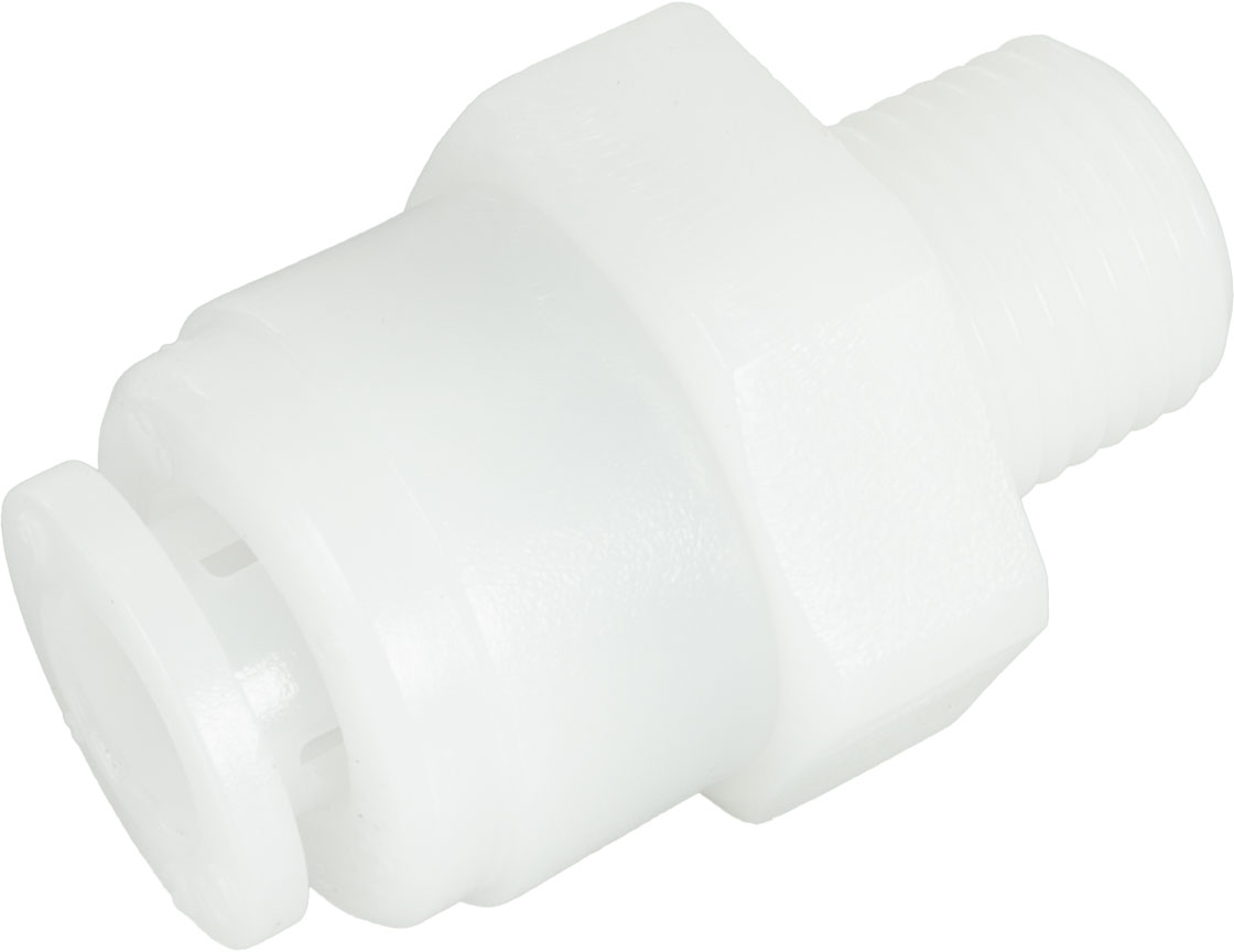 Conector drept cu filet R 1/8, conic, pentru furtun 6 mm, plastic POM, alb