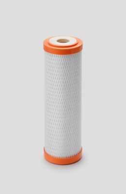 DualStage MF 10-CL Cartus filtrare combină o manta de cărbune activ sinterizat de 9 ¾″, pe bază de nucă de cocos (porozitate 5 µm), cu un cartuș cu membrană de microfiltrare în interior