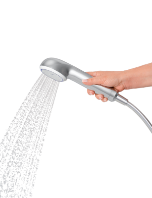 cBlue SC3 - pară de duș cromată cu cartuș filtrant înlocuibil cu membrană din fibre goale. Reține 99,99999 % (7 log)