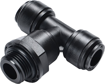 Racord tip T cu filet cilindric G 3/8, rotativ, pentru furtun 8 mm, POM, negru