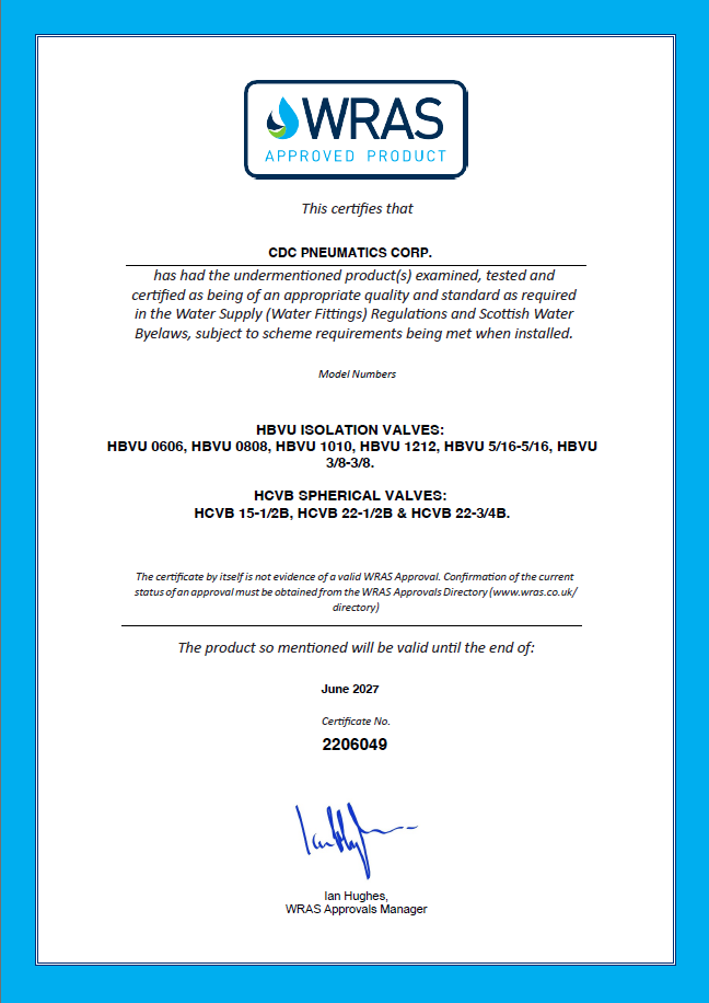 Certificare pentru FluidFIT WRAS